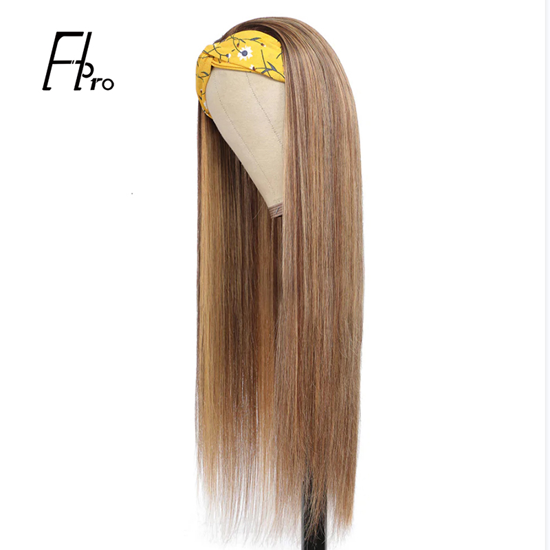 Headband Wig Straight Virgin Hair Highlight #4-27 Machine Made Wig